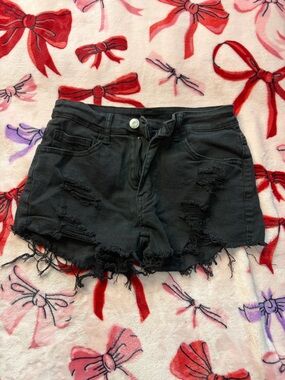 SHEIN Black Distressed Denim Cutoff Shorts